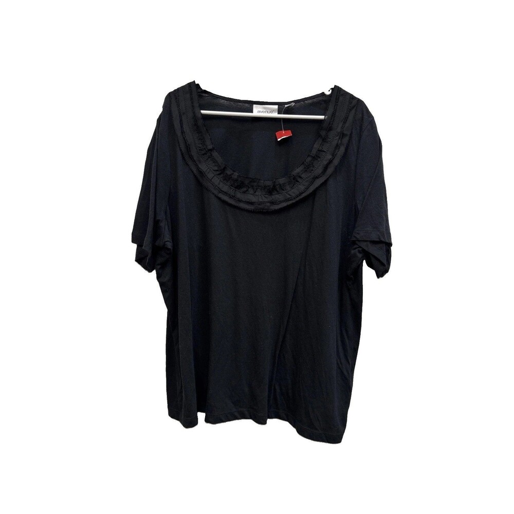Avenue Black Cotton Blend Short Sleeve Embellishment Top 22 24 New Pullover